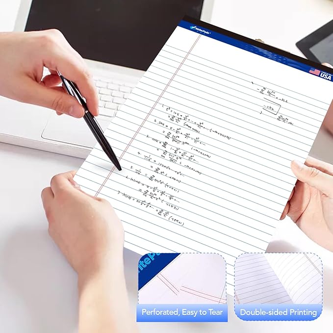 WritePads Legal Pad 8.5 x 11 Note Pad, Wide Ruled Writing Pad, White Paper, 6-Pack, 50 Sheets Per Pad, Micro-Perforated Notepad, Office Supplies (KSU-8331) - Made in the USA