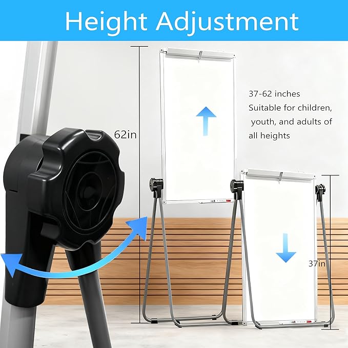 KIZZBY Double Sided White Board with Stand - 36" x 24" Portable Magnetic Flip Easel Whiteboard U-Stand Height Adjustable & 360° Rotation Dry Erase Board for Home Office Classroom