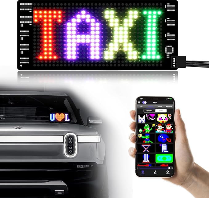 XIAOOHO LED Light Signs for Car,Programmable Bluetooth APP Control,DIY Editor Text, Patterns, Animations for Car Game Room Party Bar (3"x 7")