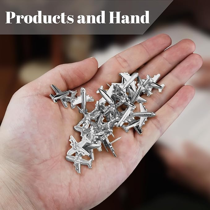 Silver-Tone Airplane Push Pins 30 Pack - Metal Thumb Tacks for Cork Bulletin Board,Photos Wall,Maps,Office and Home Decoration