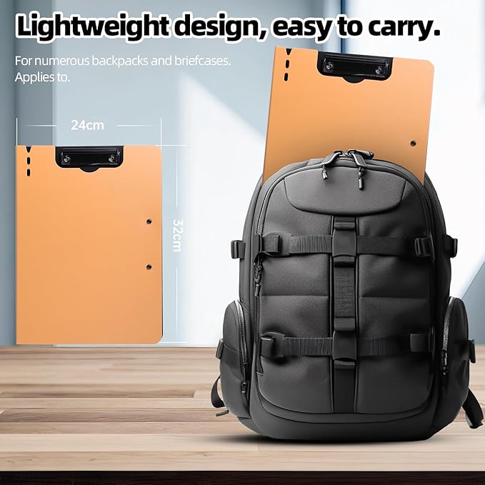 FRETONBA Clipboard Folder, 2 Pcs A4 Foldable Clipboard with Horizontal and Vertical Double Metal Clips, 360 Degree Foldable Binder Clipboards with Pen Holder, File Cover Work Folder Clipboards, Orange