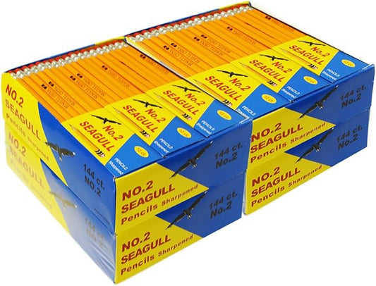 Seagull 576 Count Bulk Pack Pencils Pre-sharpened with Erasers Bulk Yellow Pencils for Back to School Teacher Supplies, No. 2 HB for Writing Drawing Sketching (4 Boxes of 144)