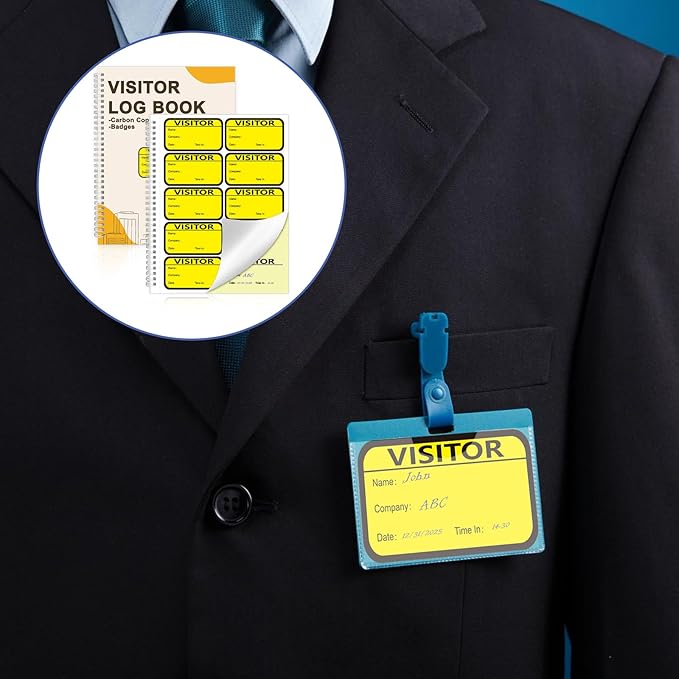 3 Pack Visitor Badges with Carbon Copy Visitor Stickers Letter Size Visitor Log Book Protecting Privacy Pages School Church Business Pass 450 Visitor Badges Guest Register Book 90 Memo Pages (3)
