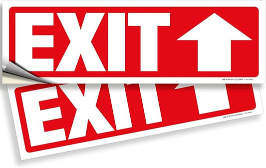 iSYFIX Exit Signs Stickers 2 Pack 12x4 Inch - Laminated Premium Vinyl Directional Up Arrow Signs for Buildings, Office, Workplace, Stores, Schools, Theaters, Parking, Restaurants, Factories