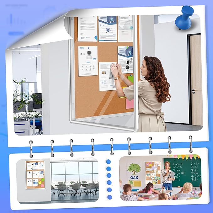 Magula Enclosed Cork Bulletin Board Tamper-Proof Dispaly Case, Aluminium Frame, Shatter Resistant Lockable Bulletin Board, Enclosed Cork Board for School, Office, Commercial, Hospital etc(24"x18")