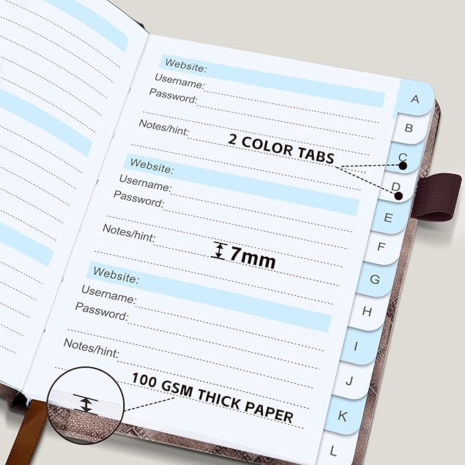 MOSA BEAR Password Keeper Book with Alphabetical Tabs，4.3"x5.7" Small Password Books for Seniors Password Notebook for Internet Website Address Log in Detail(NZBR)