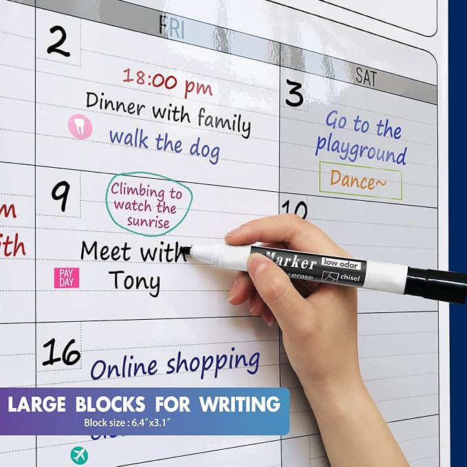 Dry Erase Vertical Three Month Laminated jumbo Wall Calendar, 46 x 63, Huge quarterly Laminated Erasable White Board, Giant 90 day Family Whiteboard Schedule Planner, Large Multi Month Reusable