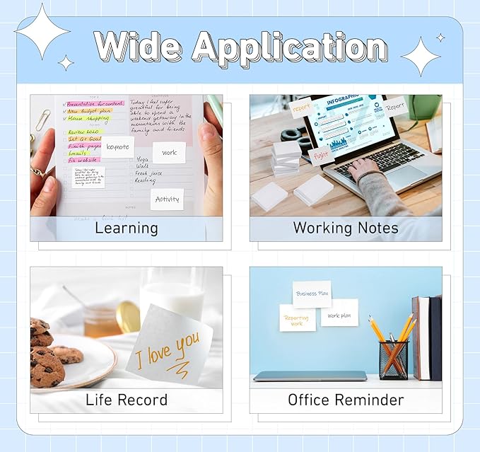 White Sticky Notes 1.5 x 2 in,10 Pads Small Self-Stick Notes,100 Sheets/Pad Super Sticky Note Pads, 1000 Sheets in Total Memo Pads,Mini Self-Adhesive Notes for Office,School,Home Meeting Supplies