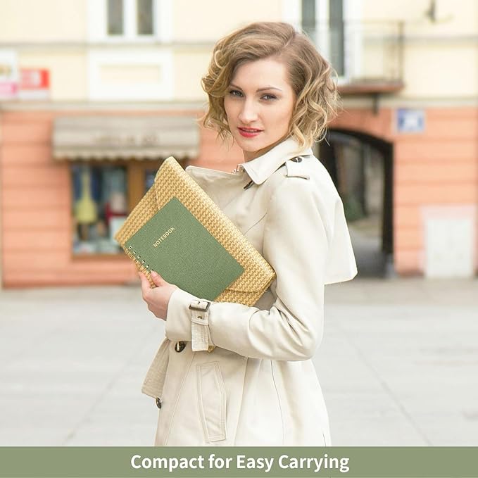 Spiral Notebook-5.75" x 8.125" College Ruled Journal with Inner Pockets and 160 Pages,PU Leather Cover Business Journal, Twin-Wire Binding Notebook Perfect for Office & Home School Supplies Army Green