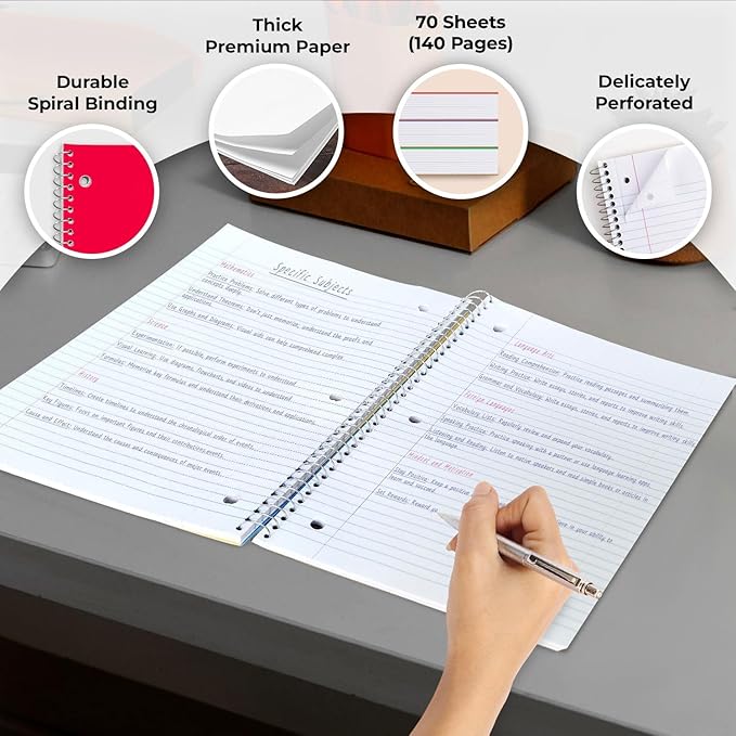 Rosmonde 5000 Packs (Pallet) 1 Subject Notebooks, Spiral Notebook Bulk, College Ruled, 70 Sheets (140 pages), 8 x 10-1/2", Bulk Spiral Notebooks for School Districts & Office, 4-7 Days Transit