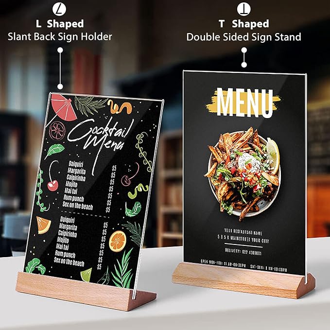 TONICE® 3 Pack 8.5X11 Acrylic Sign Holder T Shape Clear Acrylic Double Sided Frames with Wood Base Table Menu Display Stand Flyer Display (Optional 8.5x11/5x7 Inch L/T Shape)