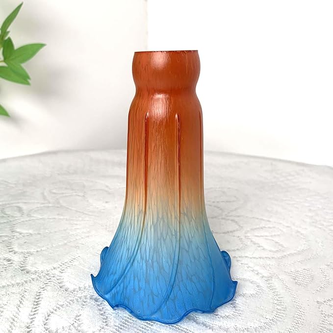Bieye LS22 Lily Flower Blown Glass Lampshade (Orange Blue, Opening I.D. 1.26" x O.D. 1.5")