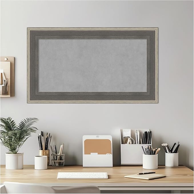 Amanti Art Grey Framed Magnetic Board 17x29 Small Vision Board for use with Magnets, 100% Metal Sheet to Display Items as Office Decor or for Home Organization in mudroom, Kitchen or Kids Room