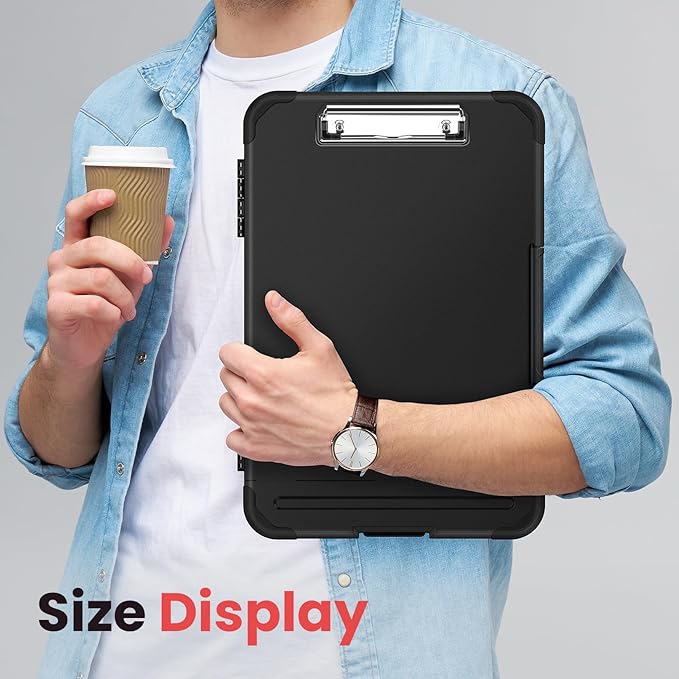 Sooez Reinforced Clipboard with Storage, Inner Plastic Folder Attached, Heavy Duty Plastic Clip Boards 8.5x11 with Pen Holder, High Capacity Nursing Clipboard for Teacher Office Home, Letter / A4 Size