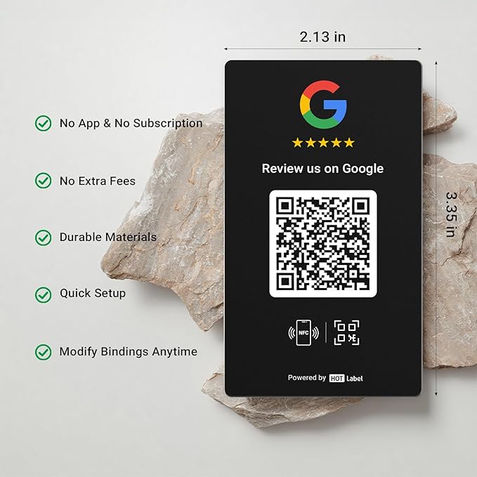 HotLabel Review Card 3-Pack + For Boosting Business Reviews + Black + NFC Tap & QR Code + Supports 3 Different Stores or Same + All Phones Compatible + No App/Subscription
