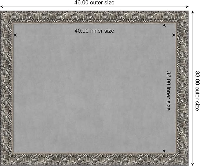 Amanti Art Silver Framed Magnetic Board 38x46 X-Large Vision Board for use with Magnets, 100% Metal Sheet to Display Items as Office Decor or for Home Organization in mudroom, Kitchen or Kids Room
