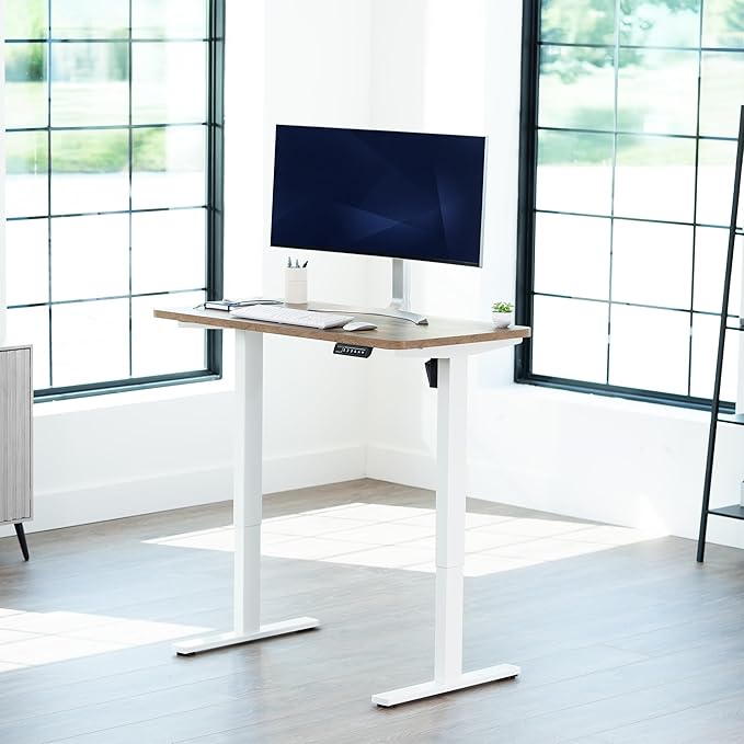 VIVO Electric 43 x 24 in Standing Desk, Memory Height Adjustment, 1B Series, Holds 220 lbs, One-Piece Reclaimed Wood Top, White Frame, DESK-KIT-1W4P