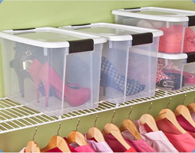 Sterilite 12-Pack Ultra Latching Box, Storage Bins with Lids, Clear Plastic, 30 Quart - Heavy-Duty Organizing Containers for Closet, Bathroom, and Office