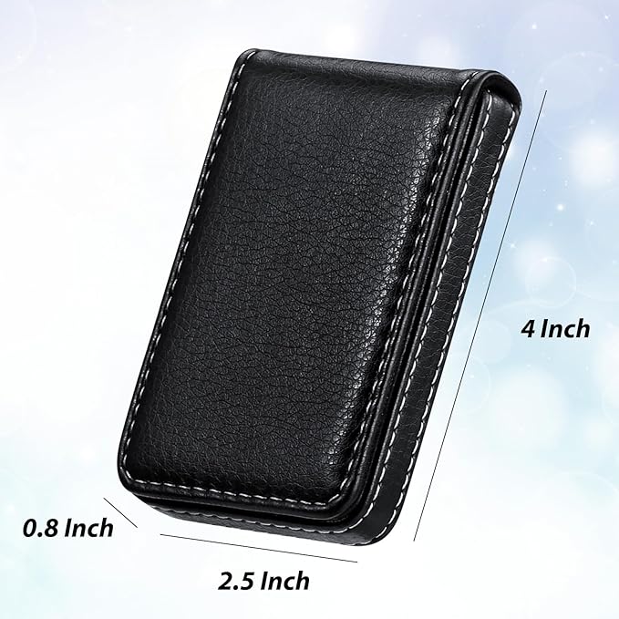 Outus 2 Pieces Business Card Holder, PU Leather Business Card Case Pocket Wallet with Magnetic Shut for Christmas Gift Men Women(Black, Blue,Classic)