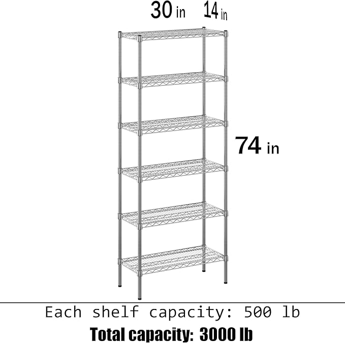 Regal Altair 14" Deep x 30" Wide x 74" Height Wire Shelving Kit | 6-Tier | NSF Commercial Storage Rack Unit
