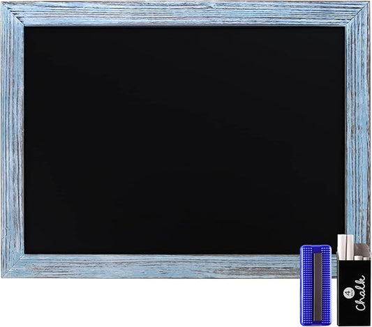 HBCY Creations 18" x 24" Rustic Blue Solid Wood Frame Wall Chalkboard, Magnetic Surface, Home Décor, Restaurant & Café Menus, Blackboard, Includes Chalk, Eraser & Hanging Hardware