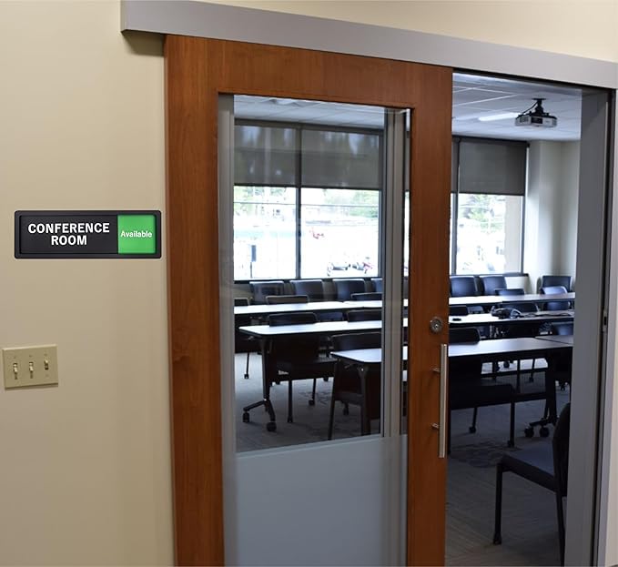 Conference Room Sign – In Use/Available Slide Switch Sign, Premium Durable Acrylic Material, Super Strong Self-Adhesive, Quick Installation, Suitable For Your Home And Business (9×3 Inches, Black)