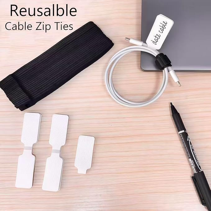 80-Pack Reusable Cable Labels & Cord Ties Kit – Write-On Wire Labels, Snap Ties + Dual-Tip Marker for Home Office Electronics Organization | Cable Tags, Cord Labels & Wire Markers Included