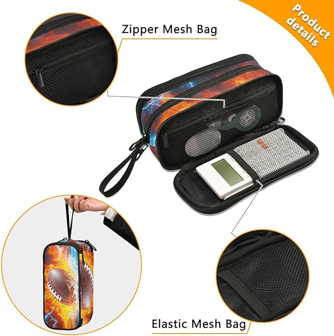 DVGMBXY Football Water and Fire Pencil Case Box for kids Teens Boys Girls Large Pencil Pouch with Zipper Compartments Big Capacity Stationery Pen Bag Organizer for Kids Teens Adults School Office
