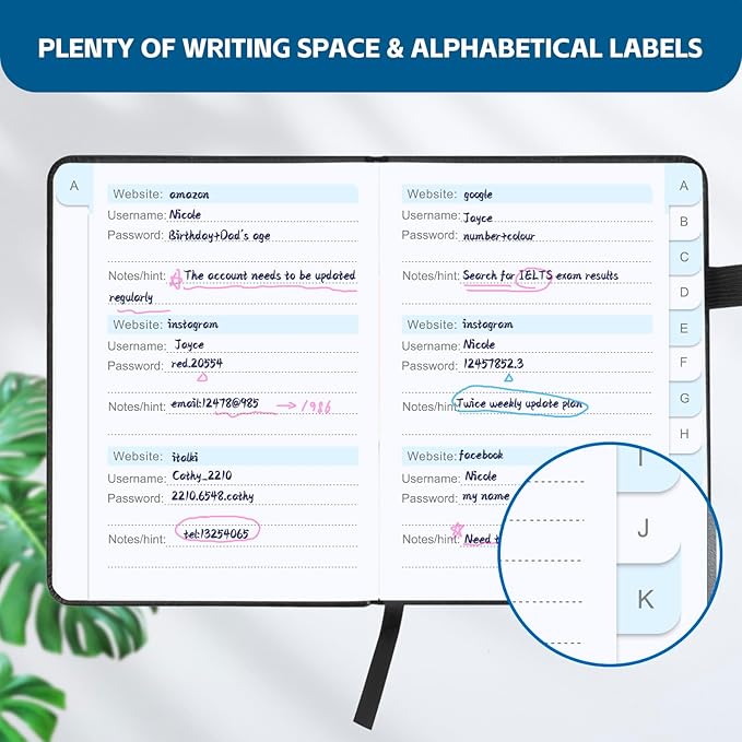 Password Keeper Book with Alphabetical Tabs，4.3"x5.7" Small Password Books for Seniors Password Notebook for Internet Website Address Log in Detail (Black)