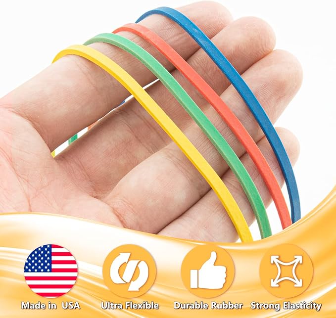 Bilinny Large Rubber Bands Heavy Duty, 1/2 LB, 7x1/8 inches, Made in USA, Home & Office Rubber Bands 4 Assorted Colors (120 Count)