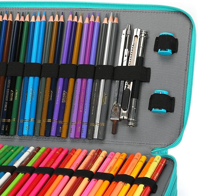 Vomgomfom Deluxe PU Leather Pencil Case - Large Capacity Holder with Zipper Closure for 300 Colored Pencils or 200 Gel Pens, Artist Organizer (Green)