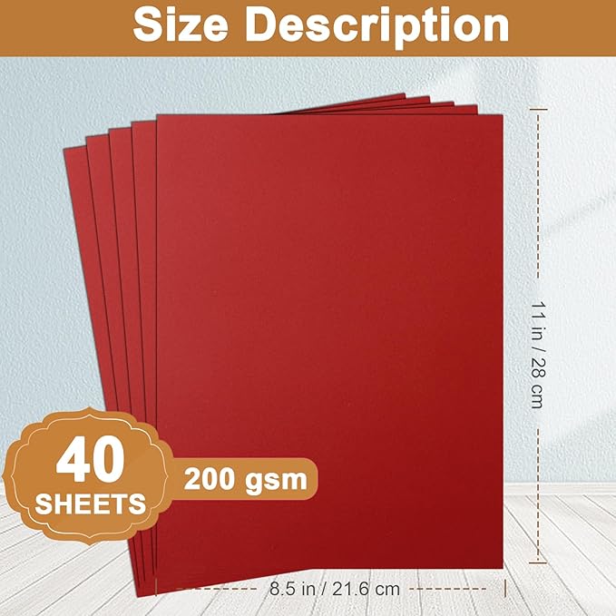 Silunkia 40 Sheets Christmas Red Cardstock 8.5 x 11 Craft Paper, 200gsm/75lb Premium Dark Red Card Stock for DIY Cards Making, Thank You Cards, Wedding Invitations, Birthday Decorations