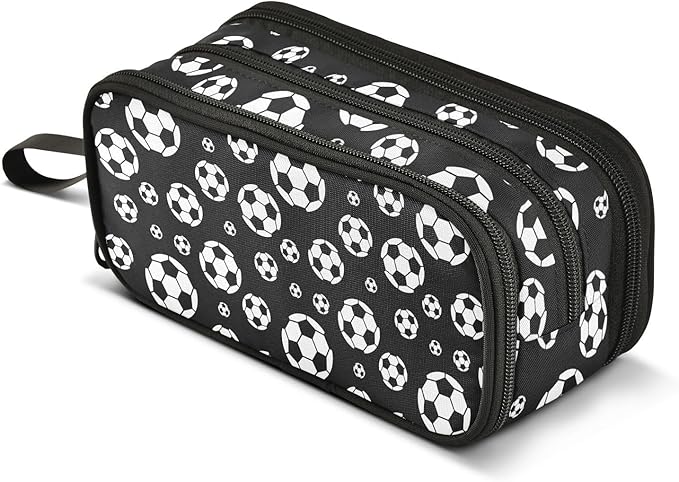 BOENLE Football Soccer Pencil Case Box Boys Girls Large Pencil Pouch Zipper Compartments Big Capacity Stationery Pen Bag Organizer Kids Teens Adults School