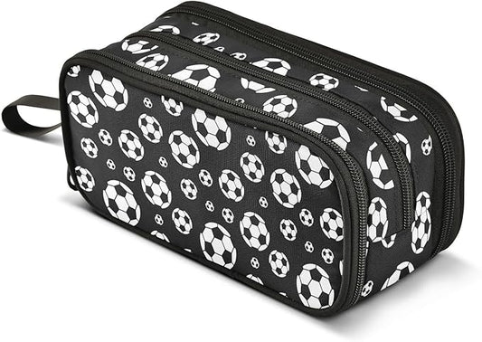 BOENLE Football Soccer Pencil Case Box Boys Girls Large Pencil Pouch Zipper Compartments Big Capacity Stationery Pen Bag Organizer Kids Teens Adults School