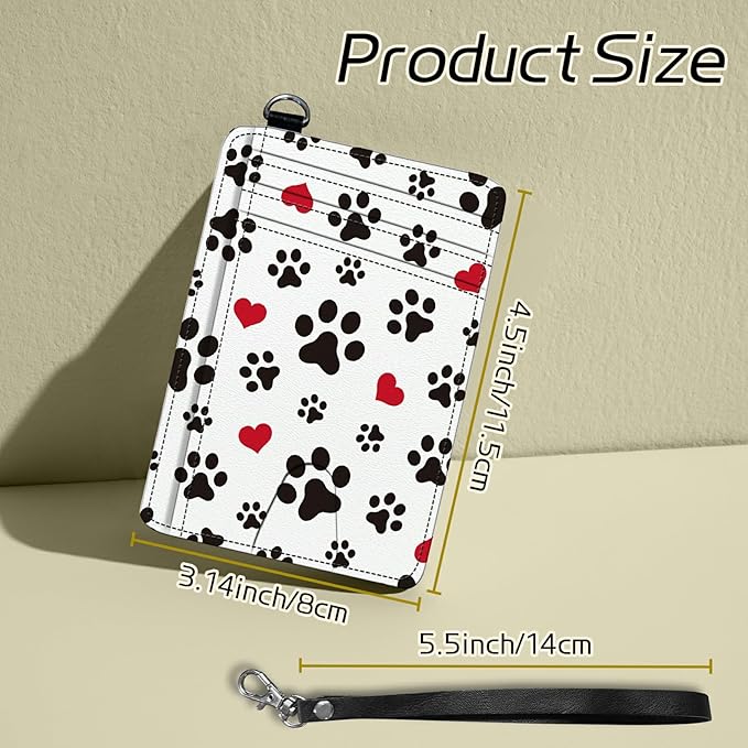 BWEGRHE Small Travel Wallets, Cute Dog Paw Prints Slim Minimalist Front Pocket Wallet with Wristlet, RFID Blocking PU Leather Credit Card Holder with ID Window Change Purse for Men Women