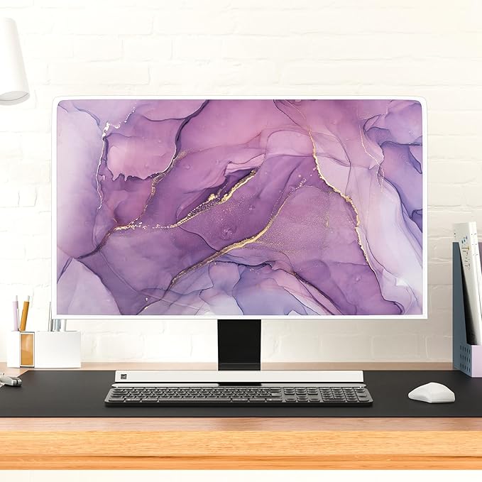 Baocicco Fashion Violet Marble Waterproof 26, 27, 28 Inch Anti-Static Dustproof Creative Design Computer Screen Cover Panel Case Computer Monitor Covers Sleeve Compatible with PC Desktop and TV
