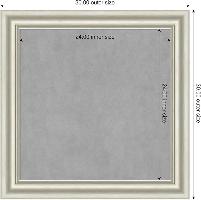 Amanti Art Silver Framed Magnetic Board 30x30 Medium Vision Board for use with Magnets, 100% Metal Sheet to Display Items as Office Decor or for Home Organization in mudroom, Kitchen or Kids Room