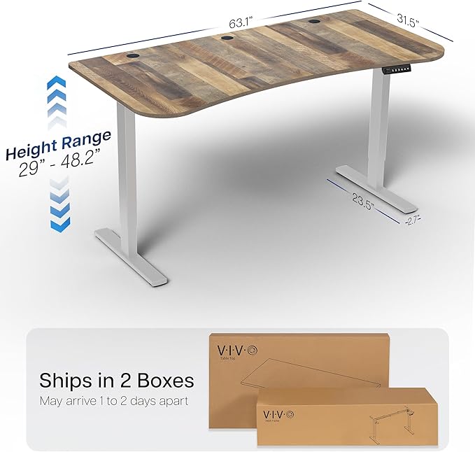 VIVO Electric 63 x 32 in Standing Desk, Memory Height Adjustment, 1B Series, Holds 220 lbs, Reclaimed Wood Top Gray Frame, DESK-KIT-1G1P