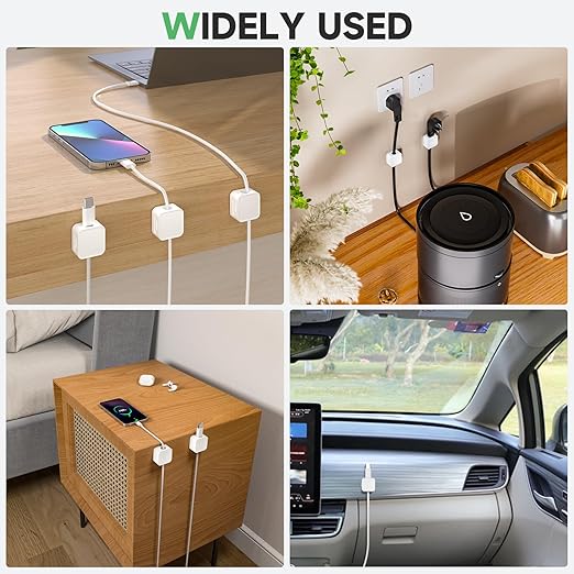 9 White Magnetic Cable Clips,Under Desk Cable Management,Cord Holder for Nightstand Home Office Car Phone Wall,2025 Adhesive Cord Organizer[0.45" in Ht Save Space/Versatile for Wire Up to 0.27" OD]