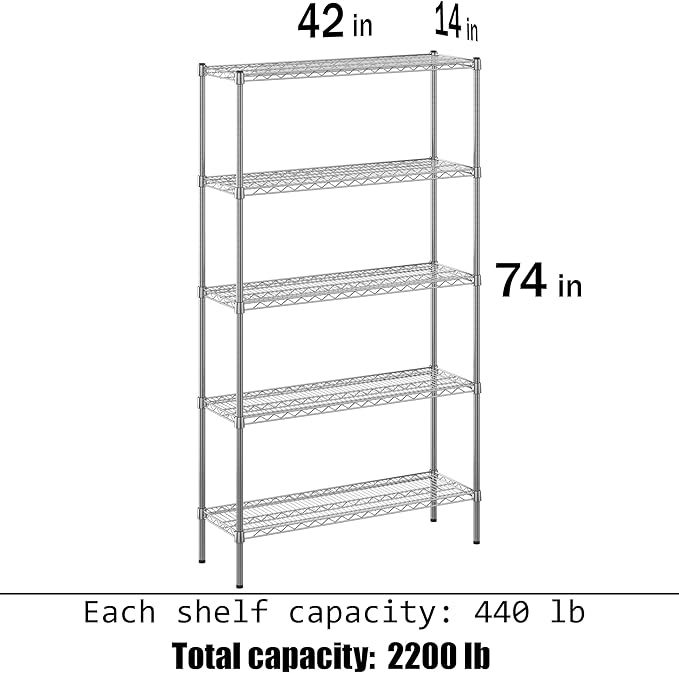 Regal Altair 14" Deep x 42" Wide x 74" Height Wire Shelving Kit | 5-Tier | NSF Commercial Storage Rack Unit
