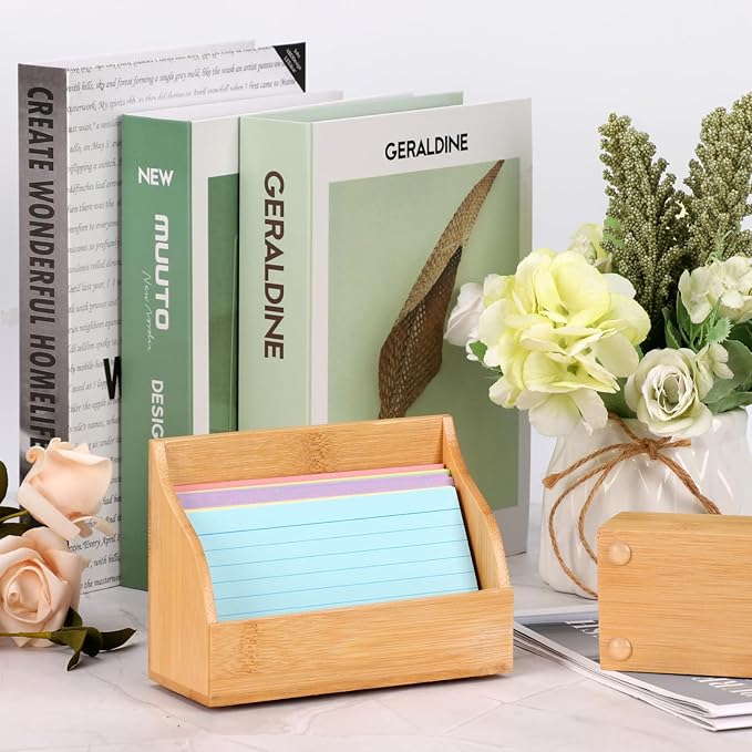 SHIQIKEJIPTY 2 Pack Index Card Holder 3X5 Inch Wood Index Card Box for Desk Wood Recipe Box Cards Organizer Case Display Stand Postcard Holder for Office Holds 300 Sheets