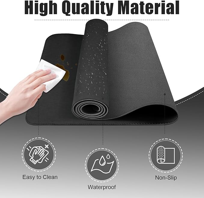 Leather Desk Pad Protector, Desk Mat, Large Mouse Pad, Non-Slip Desk Blotter, Office Laptop Desk Pad, PU Leather Desk Writing Pad for Office and Home (Black, 31.5" x 15.7")