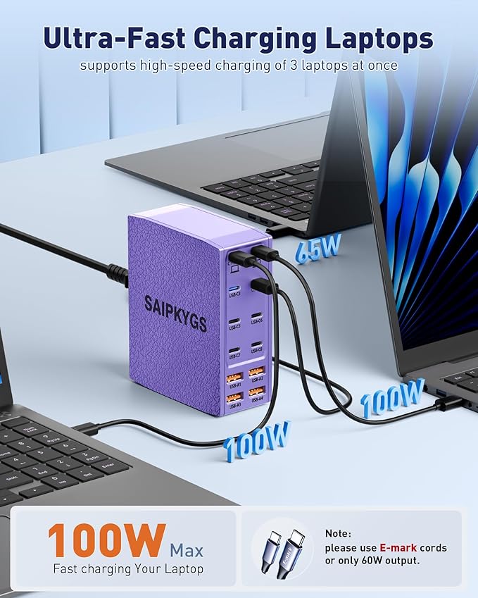 SAIPKYGS USB Charging Station (600W),12-Port USB C Charger Block with Dual 100W PD USB-C Fast Charging Station Hub for MacBook Pro/Air/All iPad Phone 17/16 15/14/13/Pro Max/Samsung Galaxy Note(Purple)
