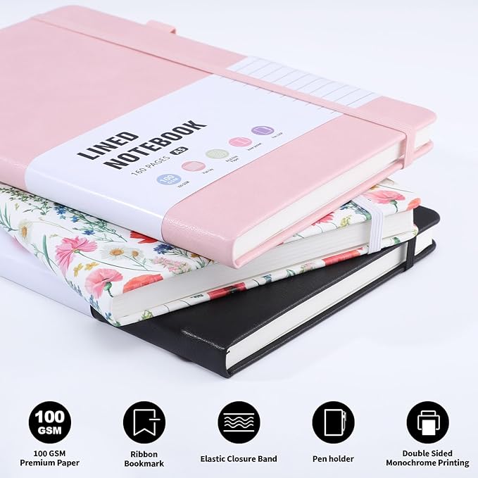 Thboxes 80 Sheets Lined Journal Notebook, 5.7" X 8.3" Writing & Journaling Hardcover Executive Notebooks for Student Worker Women Men Notepads Journals for Writing Travel & Organization, Black