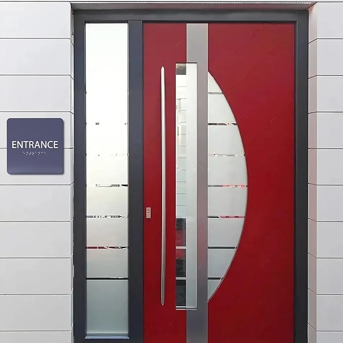 ADA CENTRAL SIGNS - 6" X6" Entrance Sign - ADA Compliant Tactile Graphics Grade 2 Braille Text Acrylic Wall Sign - Entry, Way in, Access Signs for Office, Hotel, Schools, Apartment, and Restaurants