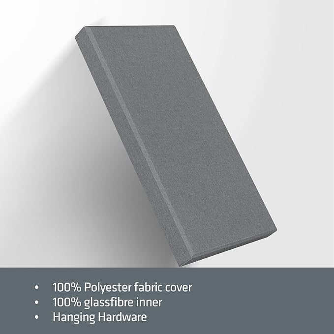 UMIACOUSTICS 4 PCS Acoustic Panels with Hanging Hardware, 2” Thick Fiberglass Sound Proof Panels for Studios, Office, Home Theater Ceiling or Wall- Light Grey
