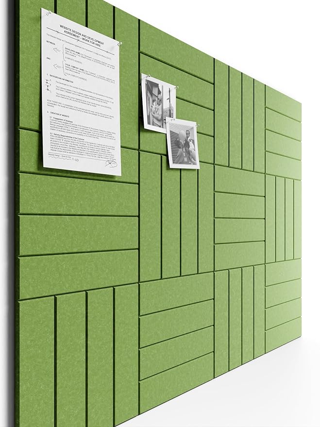Bumusty Large Cork Board Alternative-47 x35 Felt Bulletin Board Tiles, with 30 Pushpins, 70 Adhesive Tabs, 12-Pack Slat Wall Paneling, Cork Boards for Office Push Pin Board Felt Board-Kelly Green