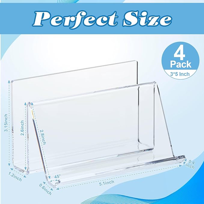 4 Pack 3x5 Index Card Display Holder Acrylic Cards Holder Stand Acrylic Business Card Holders Name Card Organizer Postcard Stand Display 200 Capacity for Studying Supplies No Card (Clear, 4 Pack)