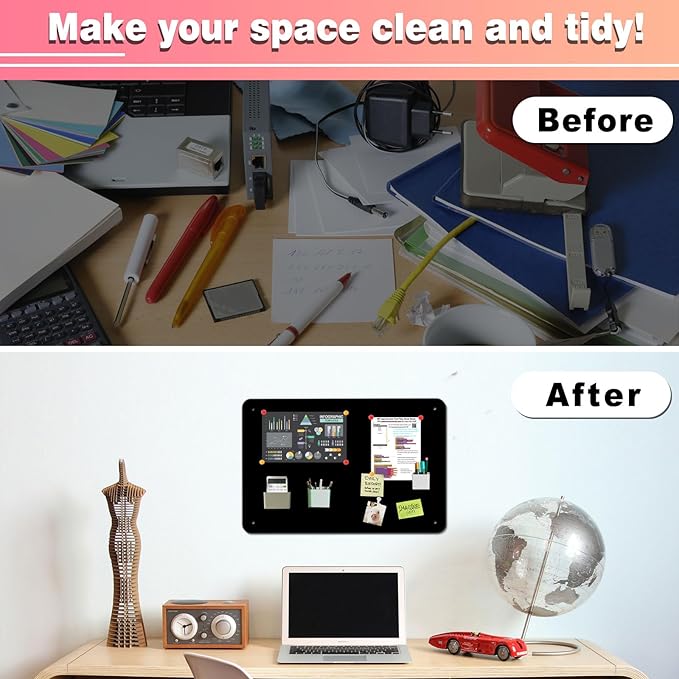 4 Pack Black Magnetic Board,17.5" x 11.4" Magnet Bulletin Board to Display Magnetic Notes, Poetry, Photos, Suitable for Wall, Refrigerator, Cabinet etc, Come with 16 Plastic Anchor Bolts and Screws