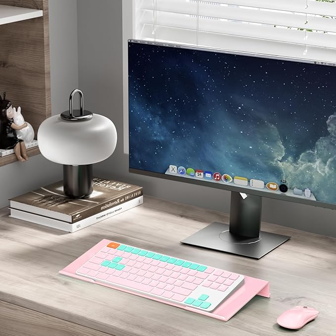 BEEGO Ergonomic Computer Keyboard Stand - Pink Acrylic Keyboard Riser Tilted Keyboard Holder Keyboard Tray with Pink Non-Slip Strip for Easy Typing at Home School Office Desk Accessories